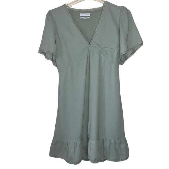 Urban Outfitters Dress Sage Green Mini Vneck Tie Back Size Large - Picture 1 of 11